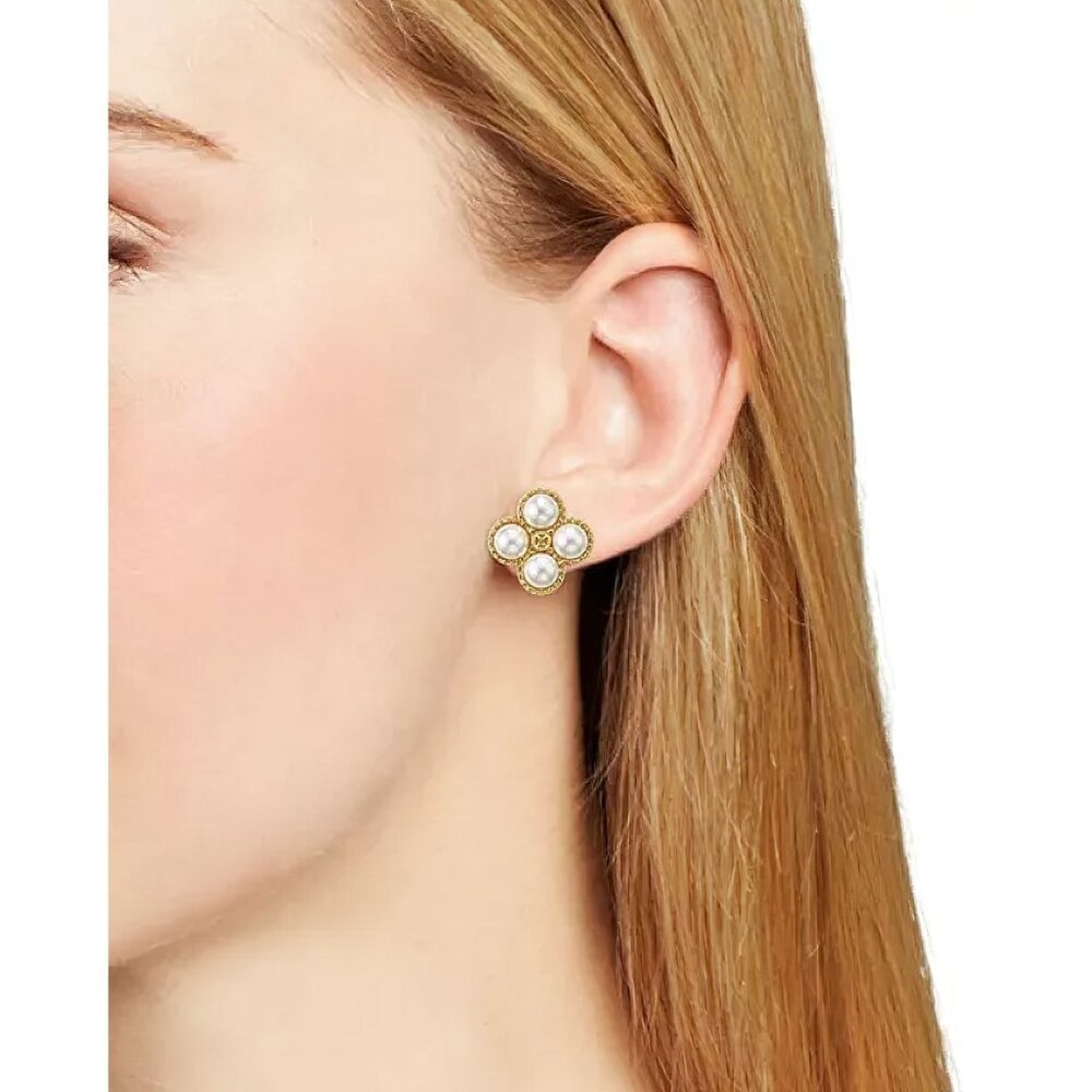 Tory Burch Rope Clover Stud Earrings Gold OS - Picture 1 of 6